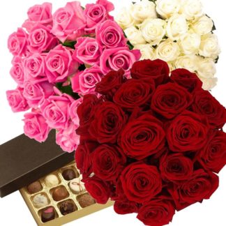 19 roses of any clours plus box of chokolates