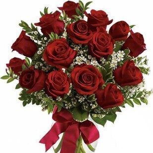15 red roses with greenery