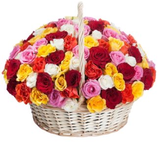 51 colorful roses in the basket
